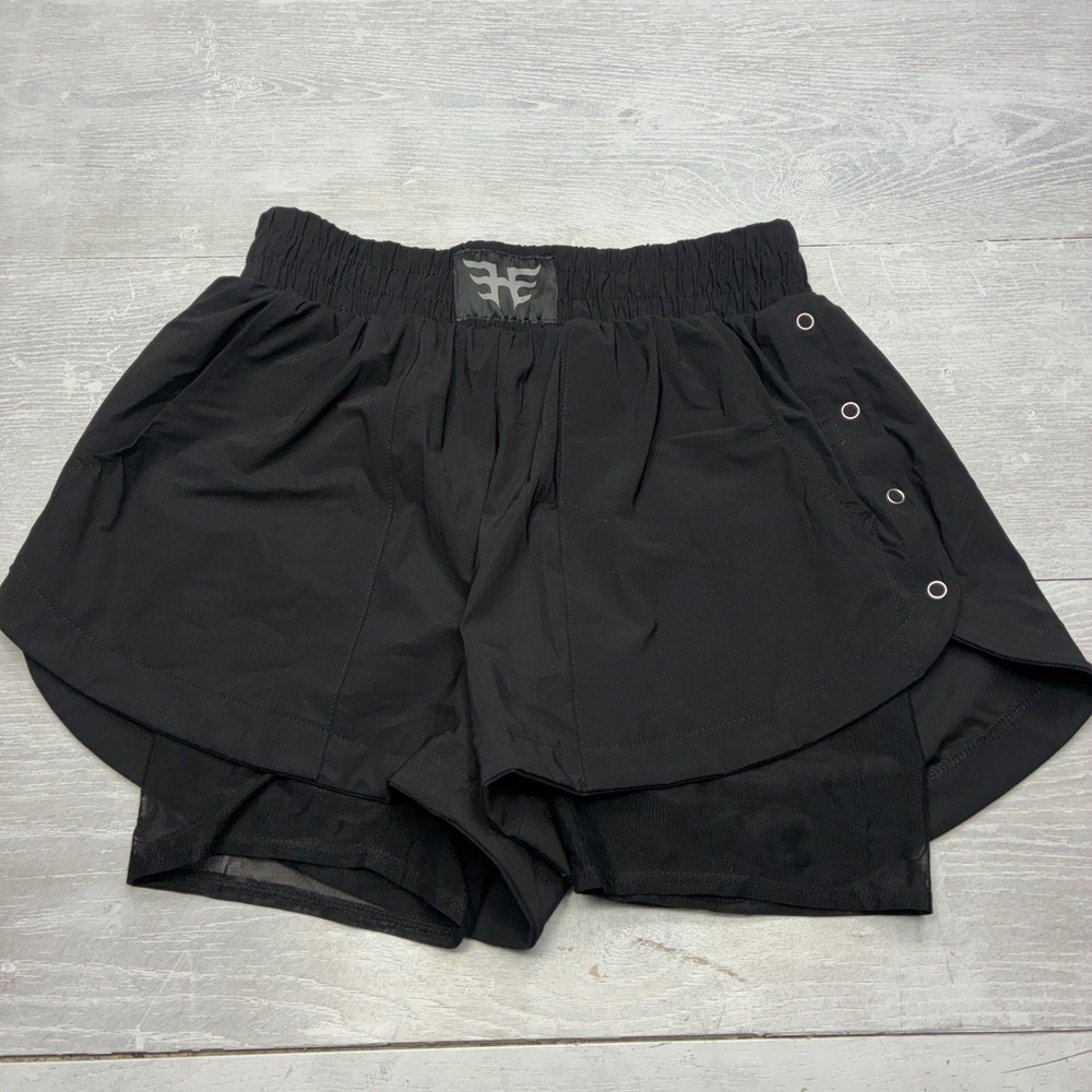 Heroine Sport Snap Shorts Womens Medium Black Mesh Layer Athletic Gym Running
